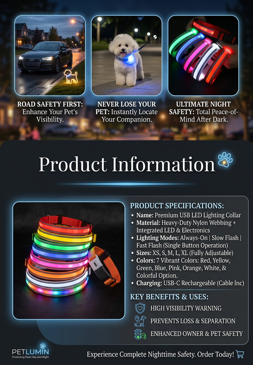 High-Visibility Rechargeable LED Dog Collar